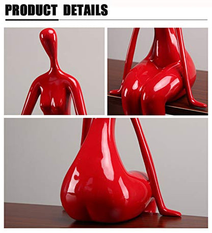 Statuen Skulpturen Frauenkörper Abstrakte Wohnkultur Modern, Yoga-Mädchen/Frauenfiguren, TV-Ständer-Dekorationen für das Wohnzimmer, Rot a, Glänzend