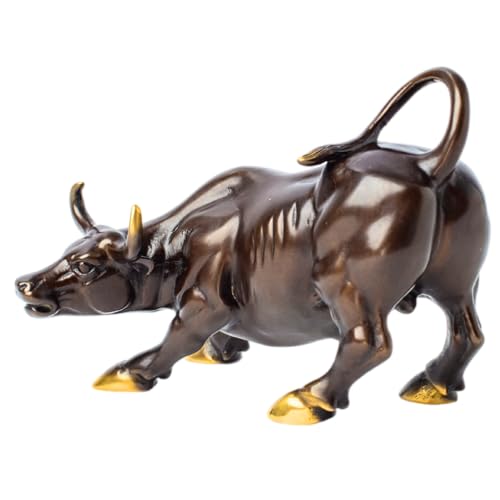 Statuen, Skulpturen, Bullenfigur aus Messing – Wall Street Bull Art Decor, bronzene Ochsen-/Kuhfigur und Heimdekoration (bunt)