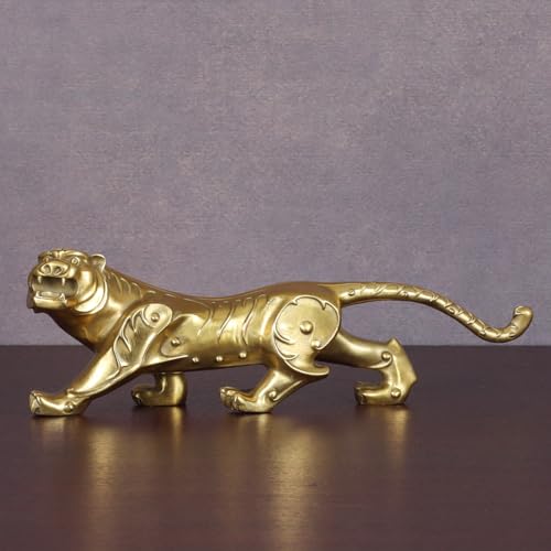 Statuen Skulpturen 8,8" L Gold Messing Tiger Statue Figur Wildlife Skulptur Kunst Home Tischdekoration