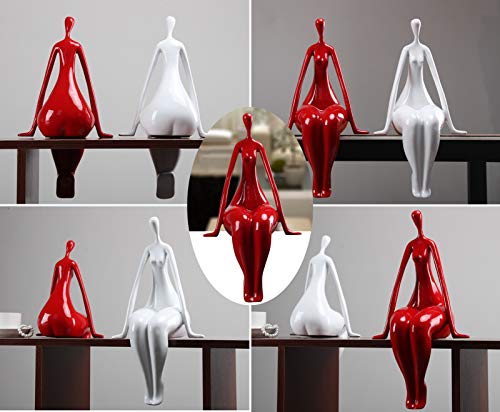 Statuen Skulpturen Frauenkörper Abstrakte Wohnkultur Modern, Yoga-Mädchen/Frauenfiguren, TV-Ständer-Dekorationen für das Wohnzimmer, Rot a, Glänzend