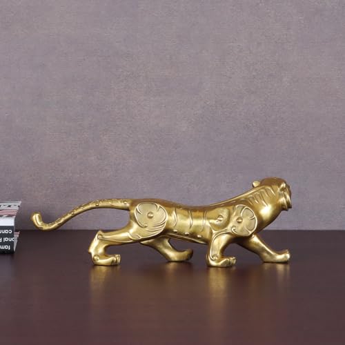 Statuen Skulpturen 8,8" L Gold Messing Tiger Statue Figur Wildlife Skulptur Kunst Home Tischdekoration