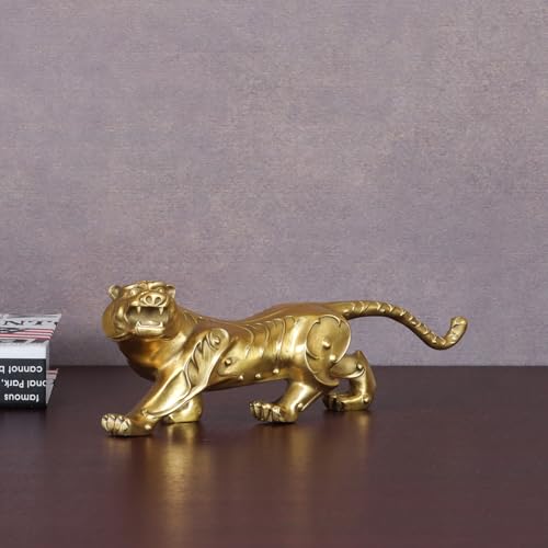 Statuen Skulpturen 8,8" L Gold Messing Tiger Statue Figur Wildlife Skulptur Kunst Home Tischdekoration