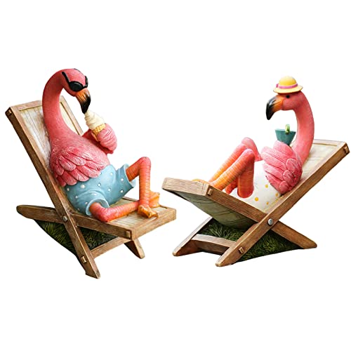 Statuen Skulpturen Rosa Flamingo Gartendekorationen, Flamingo auf einem Loungesessel sitzend, Ornamente – Heimdekorationen, 1 Paar