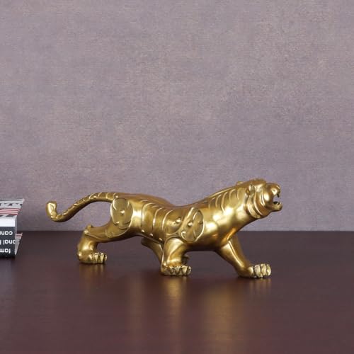 Statuen Skulpturen 8,8" L Gold Messing Tiger Statue Figur Wildlife Skulptur Kunst Home Tischdekoration