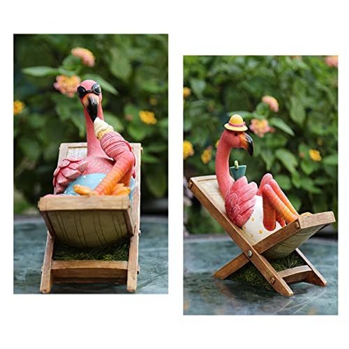 Statuen Skulpturen Rosa Flamingo Gartendekorationen, Flamingo auf einem Loungesessel sitzend, Ornamente – Heimdekorationen, 1 Paar