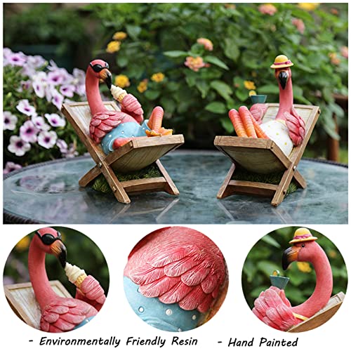 Statuen Skulpturen Rosa Flamingo Gartendekorationen, Flamingo auf einem Loungesessel sitzend, Ornamente – Heimdekorationen, 1 Paar