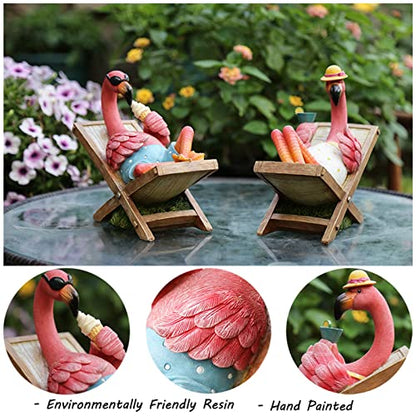 Statuen Skulpturen Rosa Flamingo Gartendekorationen, Flamingo auf einem Loungesessel sitzend, Ornamente – Heimdekorationen, 1 Paar