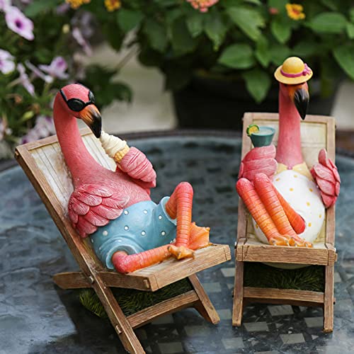 Statuen Skulpturen Rosa Flamingo Gartendekorationen, Flamingo auf einem Loungesessel sitzend, Ornamente – Heimdekorationen, 1 Paar
